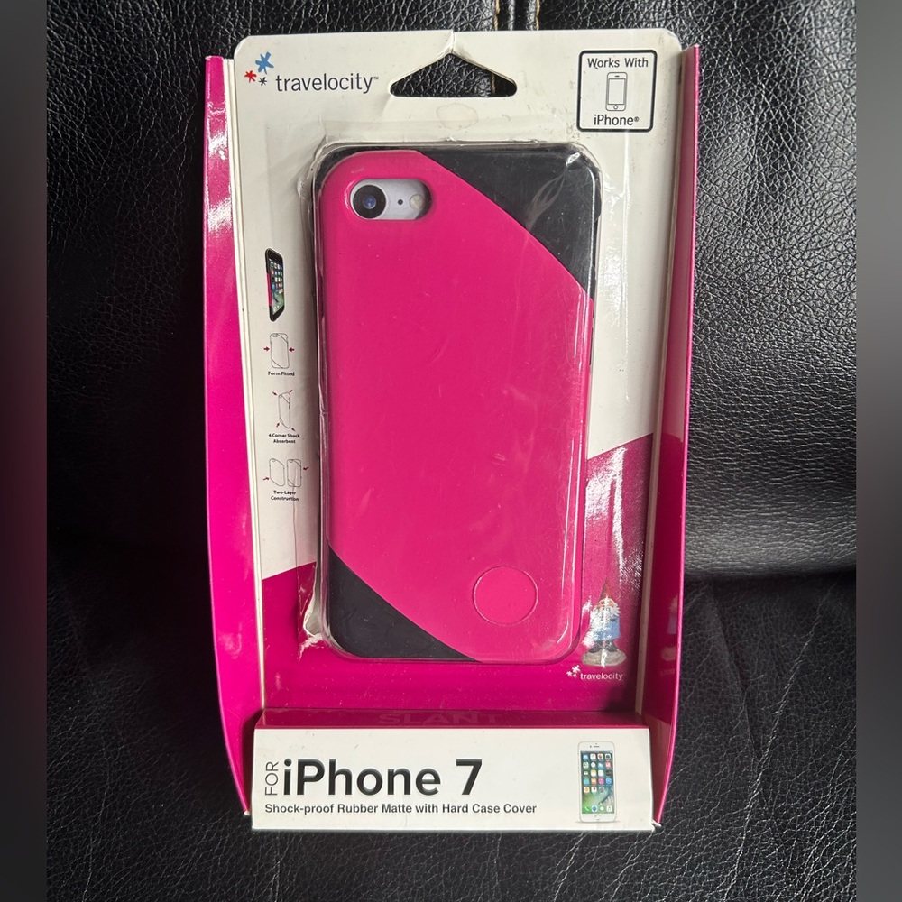Travelocity Pink and Black Shock-proof Rubber Matte with Hard Case for iPhone 7